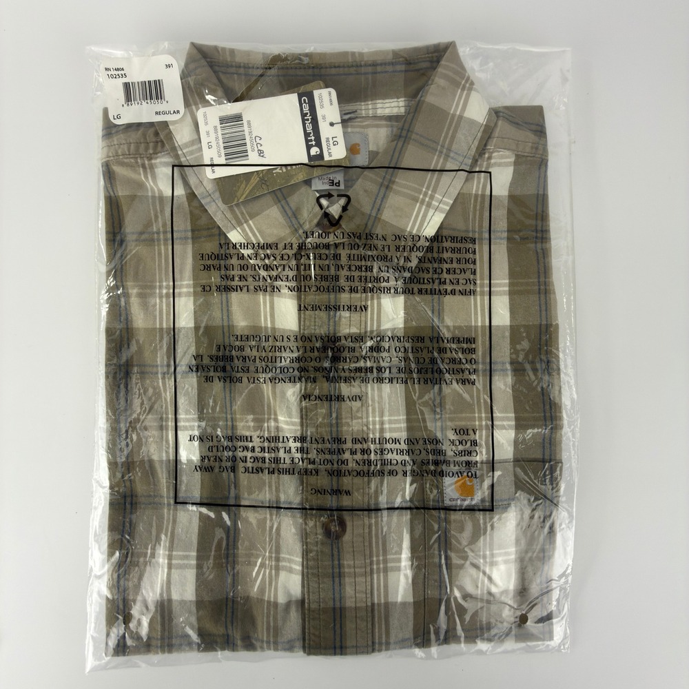 Carhartt Essential Plaid Short Sleeve Shirt Relaxed Button Mens‎ Large Brown NWT